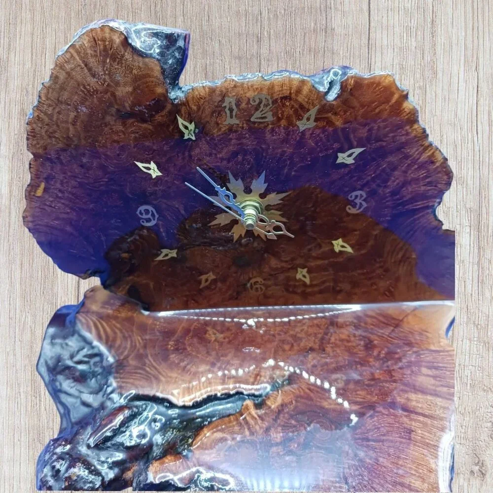 Quartz Unique Handcrafted Burl Wood Slab Rustic Table Clock With Intricate Desig